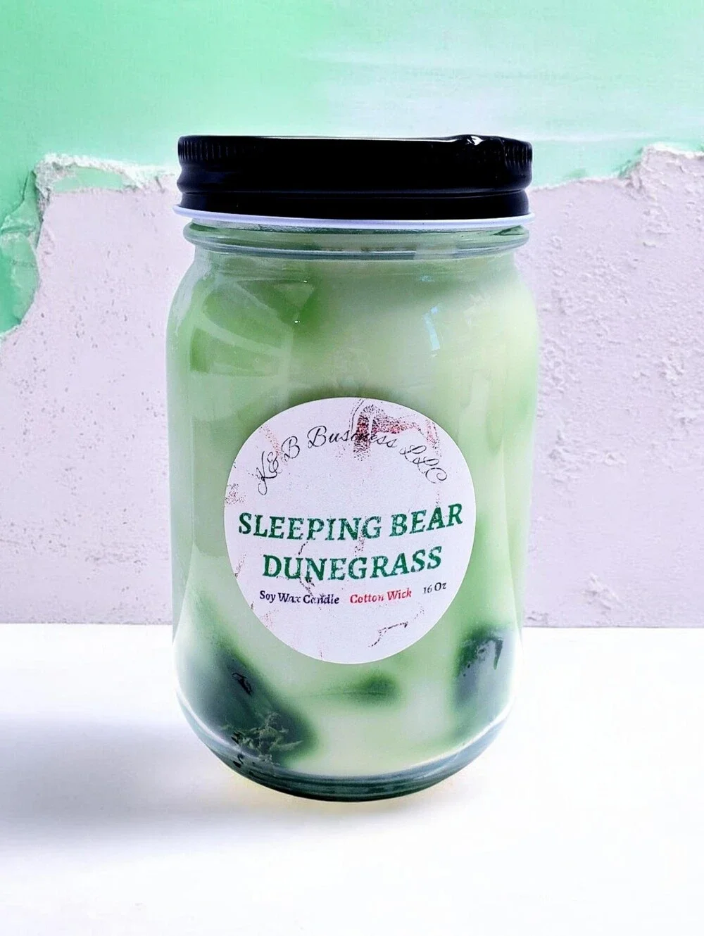 Handmade SLEEPING BEAR DUNEGRASS Wax Candle , Natural Cotton Wick, 16Oz